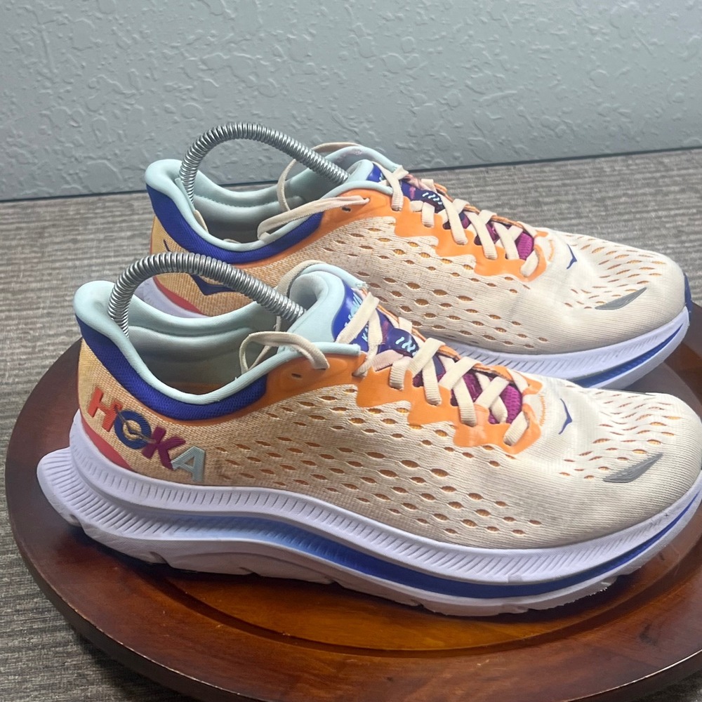 Hoka Kawana Running Shoes Men Distressed Training Sneakers Mesh Orange Blue 10 B